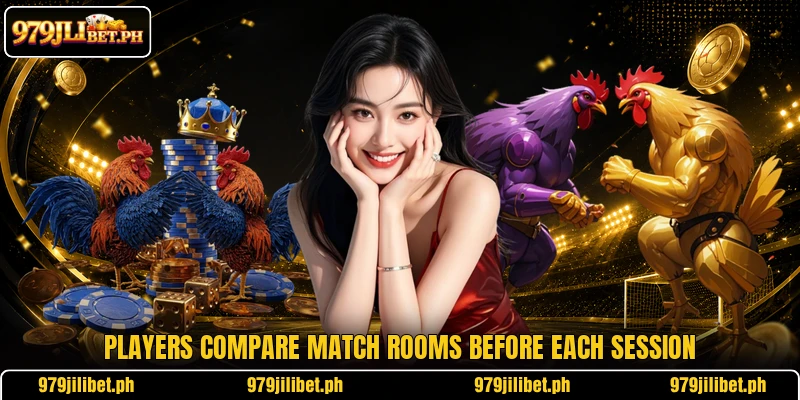 Players compare match rooms before each session