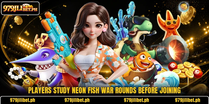 Players study Neon Fish War rounds before joining